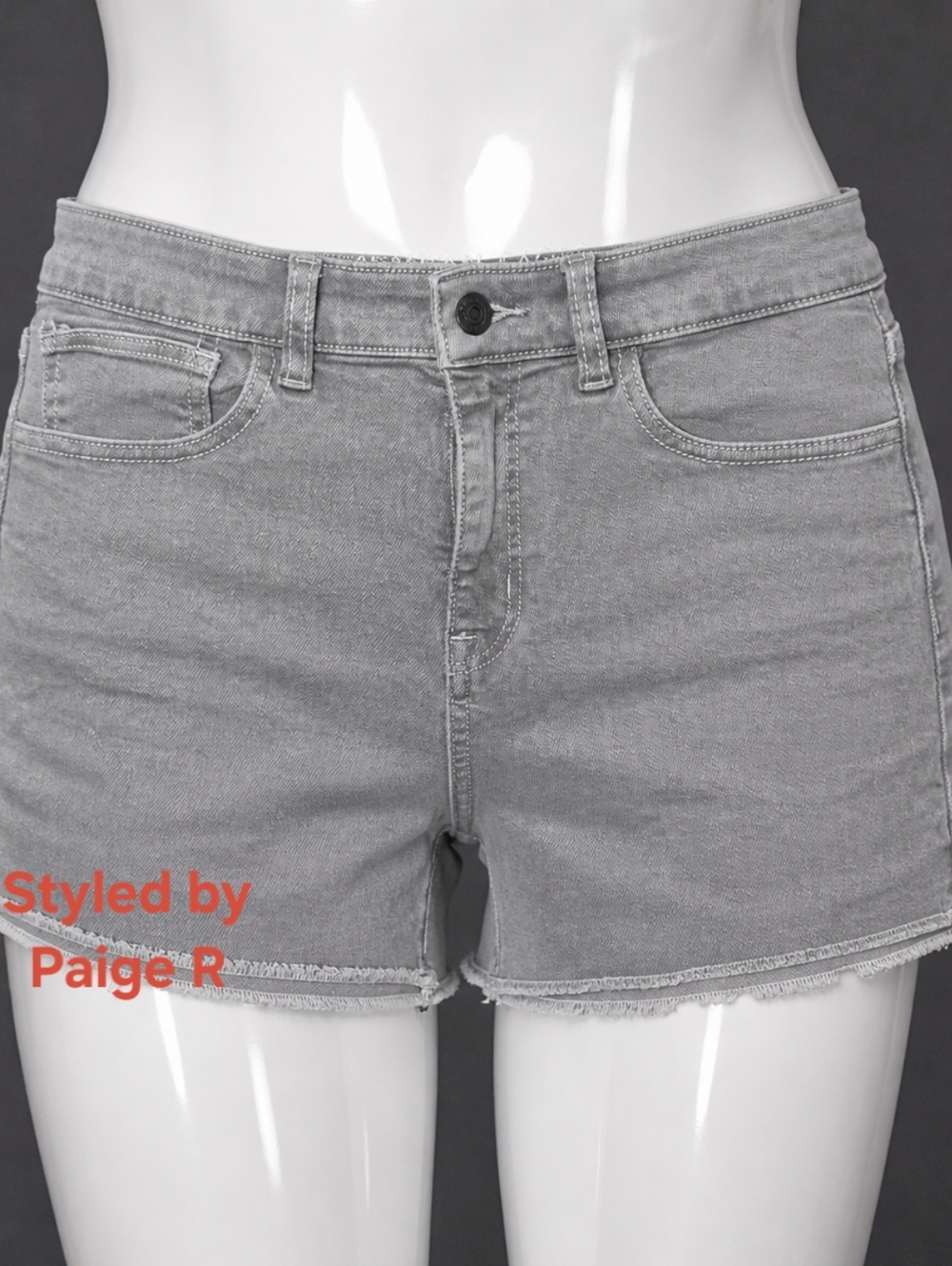 ❤️NEW AMERICAN EAGLE Hi Rise Stretch Denim High Waist Shortie Shorts Grey Gray 8